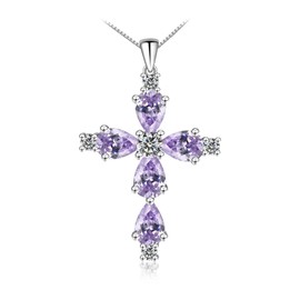 FULULAY Cross Necklace For Women,Sterling Silver Jesus Christian Religious June Birthstone Jewelry
