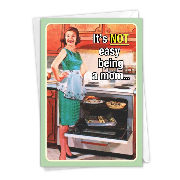 NobleWorks - Happy Mother's Day Card with Envelope - Funny, Retro Greeting Card for Mom, Stepmom - Motherhood Not Easy 9856