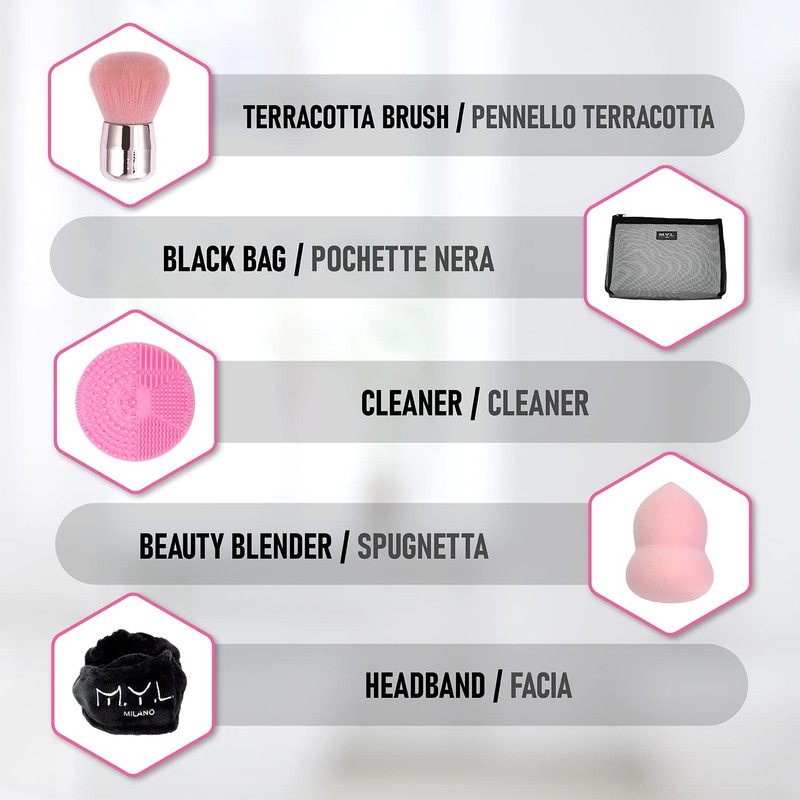M.Y.L. Cosmetic Brush Set, Hair Band, Blender, Cleaner, Travel Case,