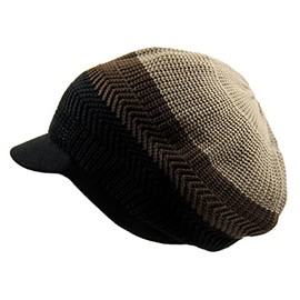 Knitted Cotton Rasta Slouchy Beanie Visor (Khaki/Brown/Blk)