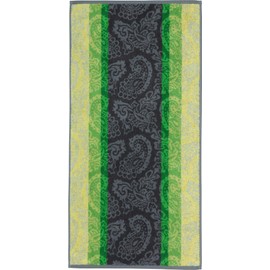 Erwin Müller Walk-Frottier Handtuch Paisleymuster grün Größe 50x100 cm - schnell trocknend und extra saugstark, praktisch durch beidseitige Schlaufen, 100% Baumwolle