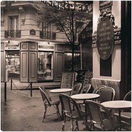 Fine Art Canvas Café, Montmartre Canvas Wall Decor by Artist Alan Blaustein for Living Room, Bedroom, Bathroom, Kitchen, Office, Bar, Dining & Guest Room - Ready to Hang - 22 in x 22 in