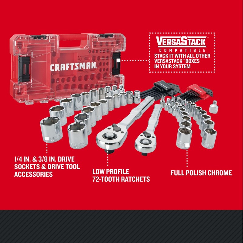 CRAFTSMAN Versastack Mechanics Tool Set, 1/4 and 3/8 Inch Drive,