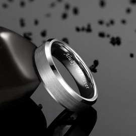 Greenpod 6MM Tungsten Carbide Ring for Men Brushed Beveled Edge Wedding Band for Women Engraved Always & Forever Size 9