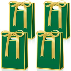 Kolldenn 30 Pcs Thank You Gift Bags with Handles 10.2 x 7.1 x 3.2 Inch Elegant Party Favor Bags with Ribbon Bow for Wedding Bridal Birthday Bridesmaid Holiday Party Supplies(Green)