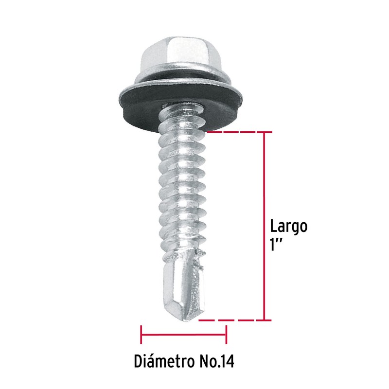 Fiero PIBR-1R, Pija hexagonal, punta broca c/rondanas 1", bolsa c/100