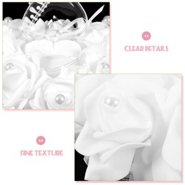 STOBAZA White Rose Ring Box Heart Shaped Ring Case Silk Flower Engagement Ring Box Pearl Jewelry Case Ring Bearer for Wedding Valentines Day Proposal