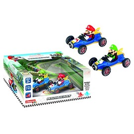Carrera Pull & Speed 15813018 Producto con licencia oficial Mario Kart Vehículo de juguete tirador para niños Mach 8 Mario/Mach 8 Luigi para edades de 3 años en adelante