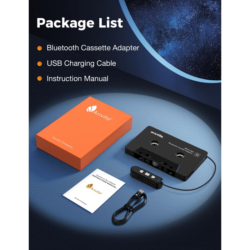 arsvita 5.1 Bluetooth Cassette Adapter, Car Audio Bluetooth Cassette Receiver,