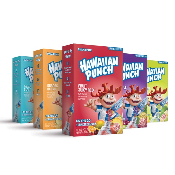 Hawaiian Punch, Kid's Choice Variety Pack– Powder Drink Mix - (5 boxes, 40 sticks) – Sugar Free & Delicious, Excellent source of Vitamin C, Makes 96 flavored water beverages