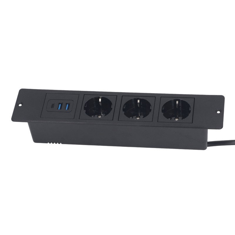 Recessed Power Strip 3xOutlets 2xUSB A 1xUSB C PD20W Ports