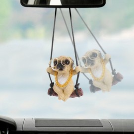 Lovely Swinging Pug Car Pendant, Cute Pug Car Rearview Mirror Hanging Ornament Dog Auto Interior Home Decoration Accessories Birthday Gift for Family and Friends Birthday Gift for Family and Friends