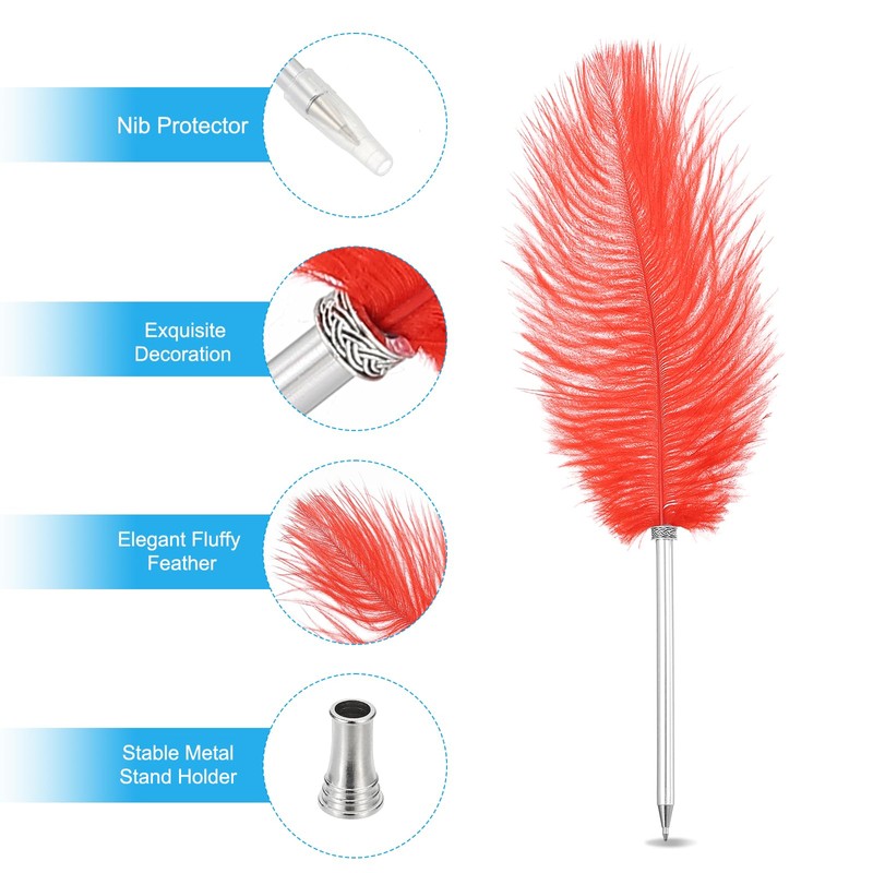 PATIKIL Feather Ballpoint Pens, 2 Pack 0.5mm Fluffy Vintage Ink