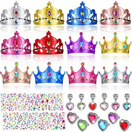 36 Pieces Foam Crowns for Adults Princess Tiaras Crowns Bulk Jewelry Toys DIY Crystal Diamond Sticker King Crown Party Earring Ring Princess Dress up Birthday Party Favors Supplies