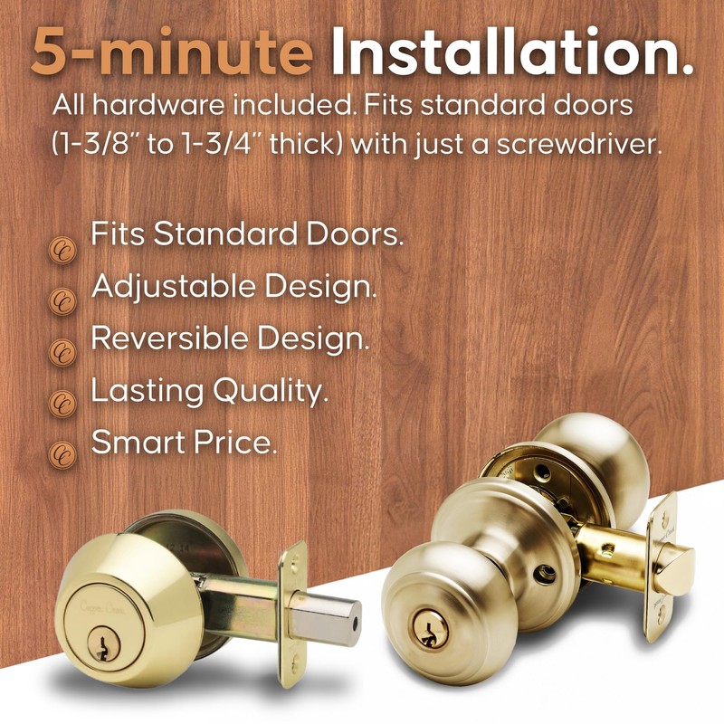 Copper Creek CKDB141PB Colonial Door Knob keyed Alike with Deadbolt