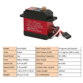 Rcmall RDS3218 Digital Servo, 20KG Dual-Axis High Torque, Waterproof IP66, Full Metal Gear with U Bracket, 180° Adjustable, for RC Cars, Crawler, Robot, 1/8 1/10 Scale Buggy (2PCS 270 Degree Servo)