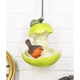 Ebros Green Pear Fruit W/ Perching Finch Bird Feeder W/ Hanging Chains Figurine
