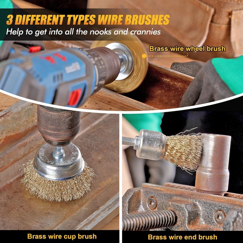 BEAUGIREW Drill Wire Brushes, 9 Pieces Brass Coated Wire Brush
