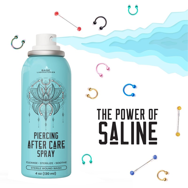 BASE LABORATORIES Piercing Aftercare Spray 4oz | Saline Spray for