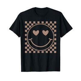 Retro Happy Face Checkered Pattern Smile Face Trendy T-Shirt