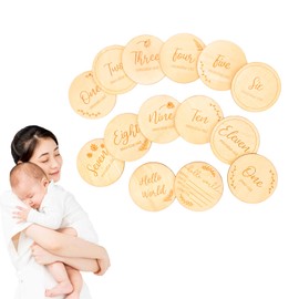 Oaec Lunar Photo Natural Wood 14-Piece Baby Monthly Card Long-lasting Newborn Photo Accessories Lunar Card Sleeping Art Photography Tools Photography Items Milestone Photo Newborn Growth Record for