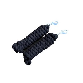 Pack of 2 Solid Cotton Lead Rope for Horses and Dogs 10 Foot Long (16MM) Thick -Duty Satin Bolt Snap (Black)