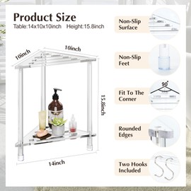 FEXIA Shower Foot Rest for Shaving Legs, 14in Waterproof Corner Shower Stool with Storage Shelf, Acrylic Heavy Duty Shower Stool for Inside Shower