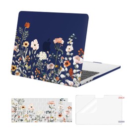 MOSISO Compatible with MacBook Air 13 inch Case 2025-2022 M4 A3240 M3 A3113 M2 A2681, Plastic Garden Flowers Hard Shell&Keyboard Cover&Screen Film Compatible with MacBook Air 13.6 inch, Blue