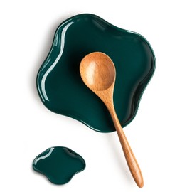 Cormomu Spoon Holder, Ruffled Edge Ceramic Ladle Holder for Stove Top, Modern Kitchen Decor Stove Spoon Holder Cooking Ladle Holder for Multiple Utensils, Christmas Gifts Dark Green