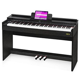 Digital Piano, 88 Keys Home Digital Piano Weighted Hammer Action with Flip Key Cover and Furniture Stand, Power Adapter, Triple Pedals, Black, by Vangoa