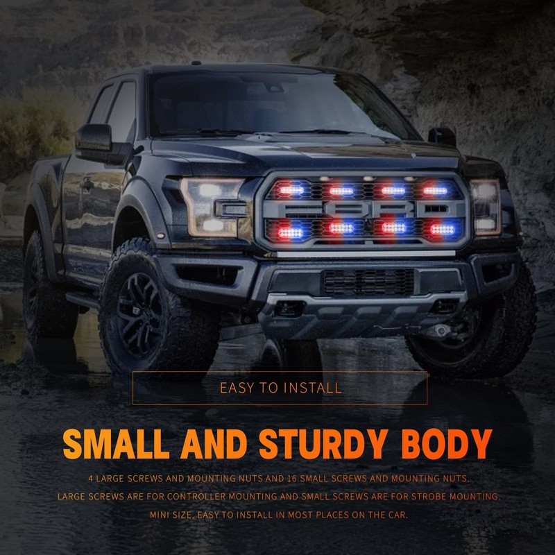 BooYu 8-pcs Sync Feature LED Emergency Strobe Lights Ultra Slim