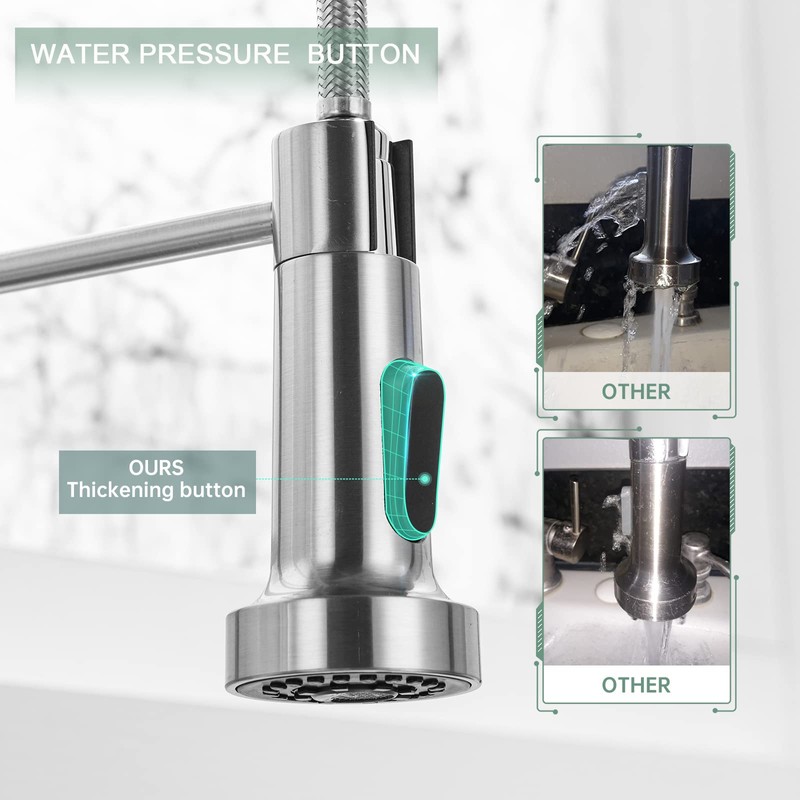 WEWE Kitchen Faucets, Brushed Nickel Kitchen Faucet with Pull Down