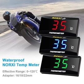Motorcycle Water Temp Gauge Celsius Display 0~120C Over-Temperature Alert, Universal Digital Temperature Meter with Temp Sensor Adapter for Most Car Marine Motorcycle Digital Meter(Red,16mm)