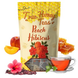 True Honey Teas Peach Hibiscus Tea Bags - All Natural Organic Rooibos with Dried Peach Juice - Herbal Caffeine-Free Blended with Honey Crystals - 24 Count