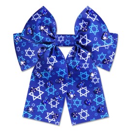 Hanukkah Hair Bows for Women Jewish Star of David Hair Bow Clips Jeweled Menorah Hair Ribbons Barrettes Blue Bows Hanukkah Jewish Outfits Accessories Holiday Gifts (Pattern A)
