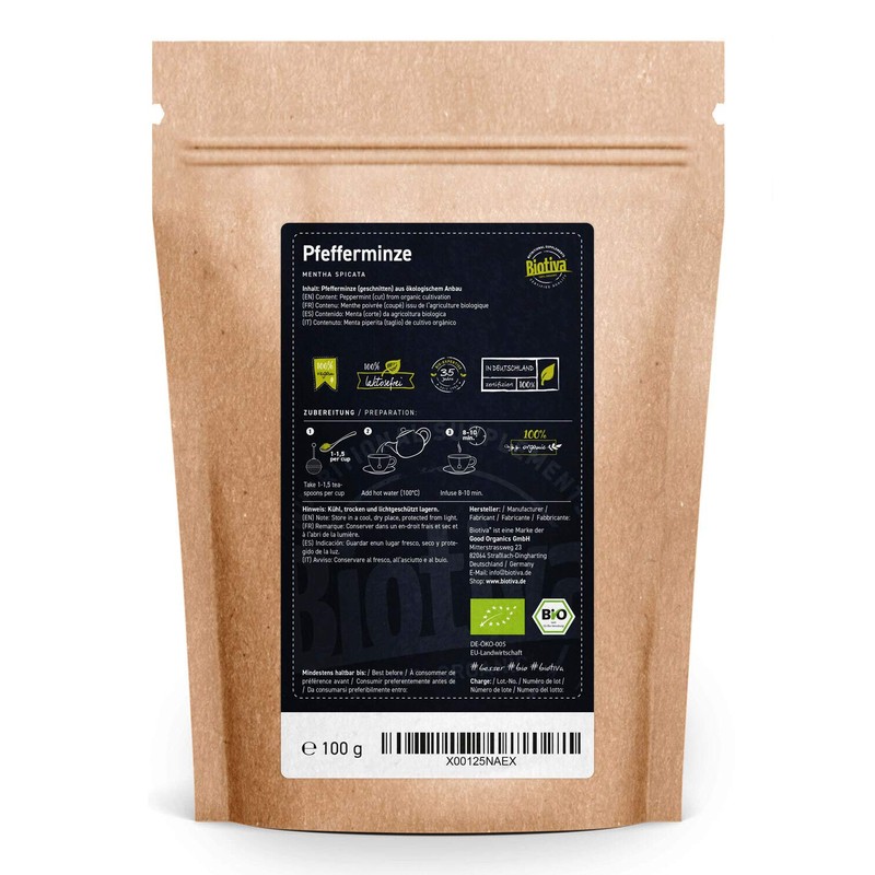 Biotiva Peppermint Tea Rough Cut Organic 200g (2x100g) - Mentha-
