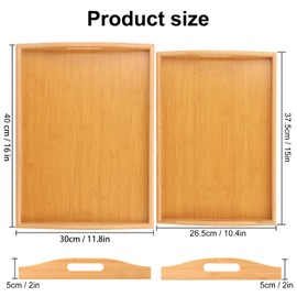 Geytetqi 2 Pack Bamboo Serving Tray with Handles - 2 Size Bamboo Trays for Serving Food, Portable Bamboo Bed Tray Set for Breakfast, Restaurants, Living Room