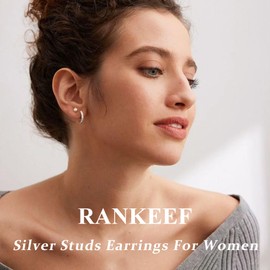 RANKEEF Sterling Silver Stud Earrings Hypoallergenic With Cubic Zirconia S925 Silver Studs Earrings For Women Set