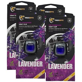 TrexNYC Car Air Fresheners Vent Clips, Essential Car Odor Eliminator, Perfect Scented Car Accessories, For Long Lasting Fragrance up to 30 days, 0.07 FL.OZ (Lavender, 4 Packs)