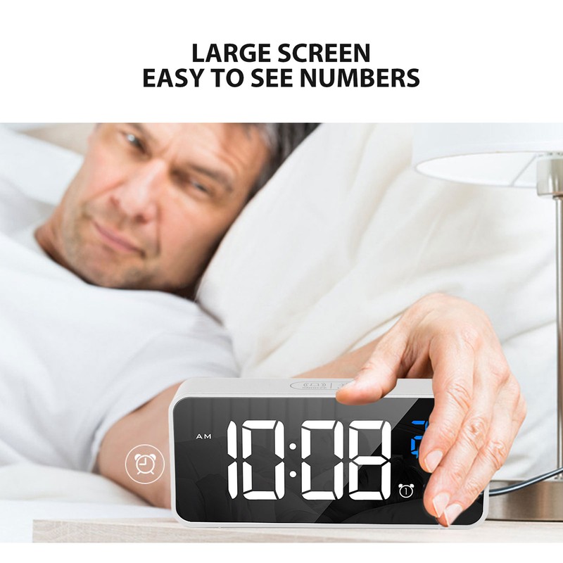 Mirror LED Alarm Clock Two Sets of Alarm Rechargeable Voice