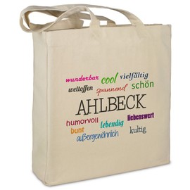 Stofftasche mit Stadt/Ort Ahlbeck - Motiv Positive Eigenschaften - Farbe beige - Stoffbeutel, Jutebeutel, Einkaufstasche, Beutel
