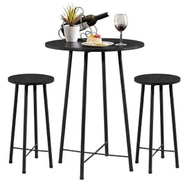 VECELO 3 Piece Pub Table and Chairs Sets Counter Height Bistro Bar Sets with 2 Barstools for Kitchen Breakfast Nook, Small Space, Apartment, Breakfast Dinner Restaurant, Black