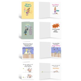 Stonehouse Collection 16 Assorted Funny Birthday Cards w/Envelopes, Full Color Front & Inside Birthday Cards, Friendly Humor Greeting Cards, Boxed, US-made, 4.5" x 6.25"