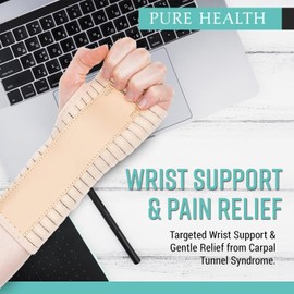 Pure Health Premium Wrist Support Brace - Carpal Tunnel Splint - Relieves Wrist Pain, Sprains, Tendonitis and RSI Adjustable Compression for Optimal Support - Ideal for Men Women (S, Right)