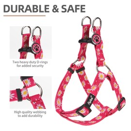 PUPTECK No Pull Dog Harness Soft Adjustable Basic Nylon Step in Puppy Vest Outdoor Walking with ID Tag, Fuchsia Daisy, S