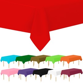 Amcrate Rectangular Plastic Red Reusable Tablecloth Cover - Ideal for Weddings, Party’s, Birthdays, Dinners, Lunch’s, Or for Any Tableware Use, (54" x 108")