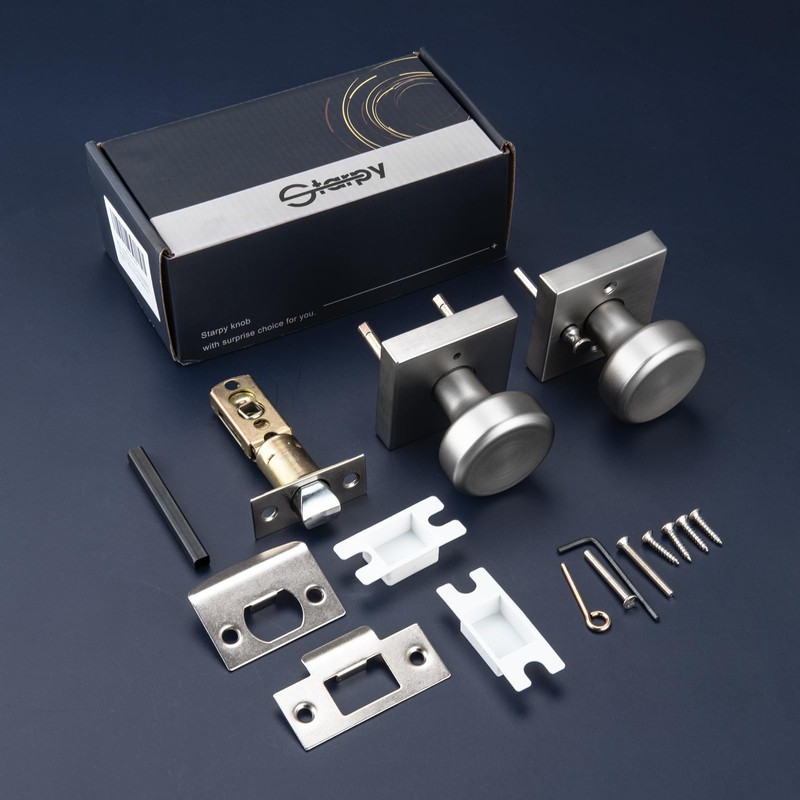 STARPY Brushed Nickel Door Knobs with Square Rosette, Interior Door