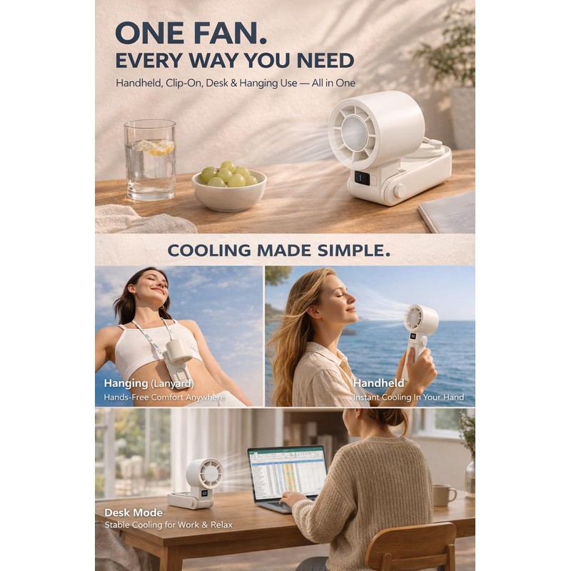 Portable Handheld Fan with Cooling Plate, 199-Speed Stepless Control, 3-in-1