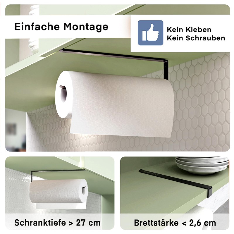 EDELREITER® ZEWA Kitchen Roll Holder without Drilling, High-Quality Stainless Steel