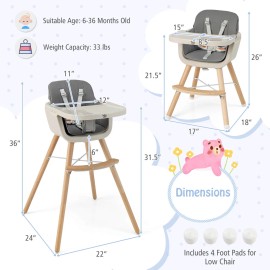 Babyjoy Baby High Chair 6-in-1 Convertible Wooden Highchair for Babies & Toddlers